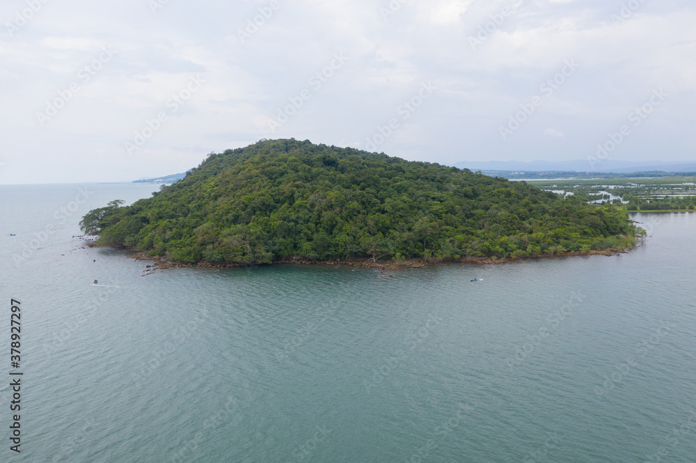 Bay of Koh Kong in Cambodia from above. Beach view and rice fields. Bay of Koh Kong in Cambodia from above. Beach view and rice fields.