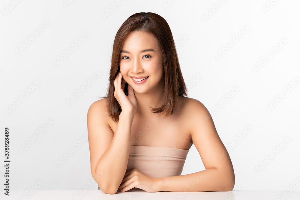 Beautiful young asian woman with clean fresh skin on white background, Face care, Facial treatment, Cosmetology, beauty and spa, Asian women portrait Beautiful young asian woman with clean fresh skin on white background, Face care, Facial treatment, Cosmetology, beauty and spa, Asian women portrait