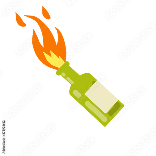 Molotov cocktail. Fire and bottle. Propellant Bomb and Napalm. Weapons of rebellion and protest. The rebel symbol and the riot. Cartoon flat illustration isolated on white