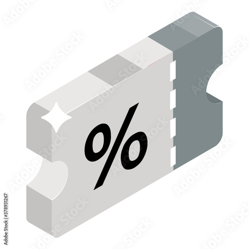 
Percentage sign on card, isometric vector design of discount coupon 
