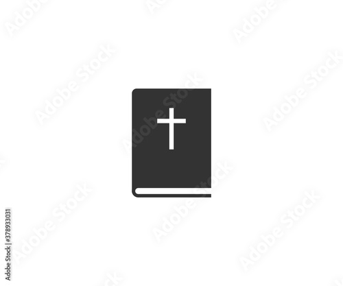 Bible, book, cross icon. Vector illustration, flat design.