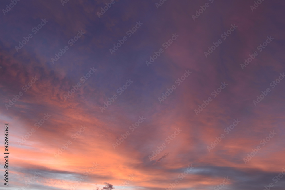 Sky colors orange twilight on the blue background