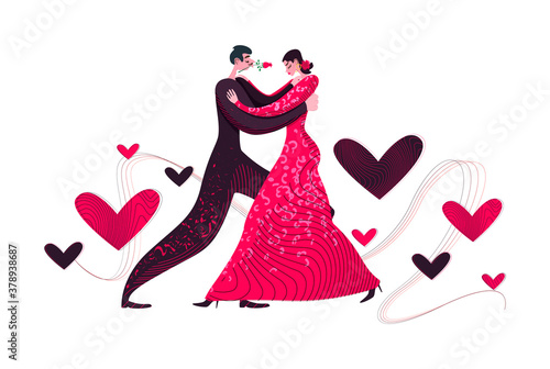 Man and woman dancing tango. Colorful vector illustration of a beautiful dancing pair