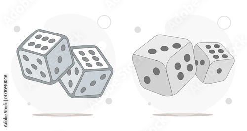 dice cubes vector flat illustration on white background. playing dices