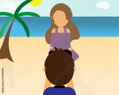 taking a photo in the beach vector