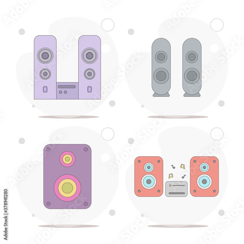 speakers. stereo speakers with subwoofer vector flat illustration on white background