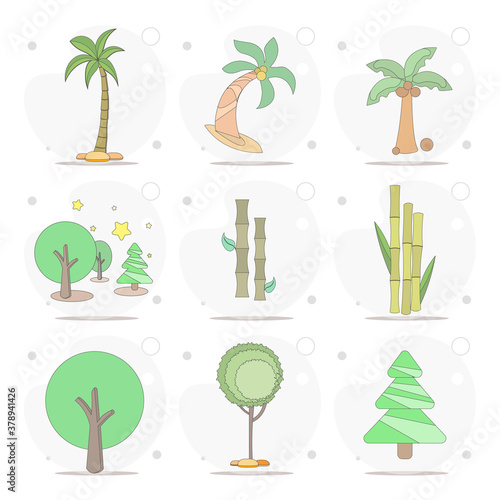 tree  palm  bamboo  forest  firtree vector flat illustration on white background