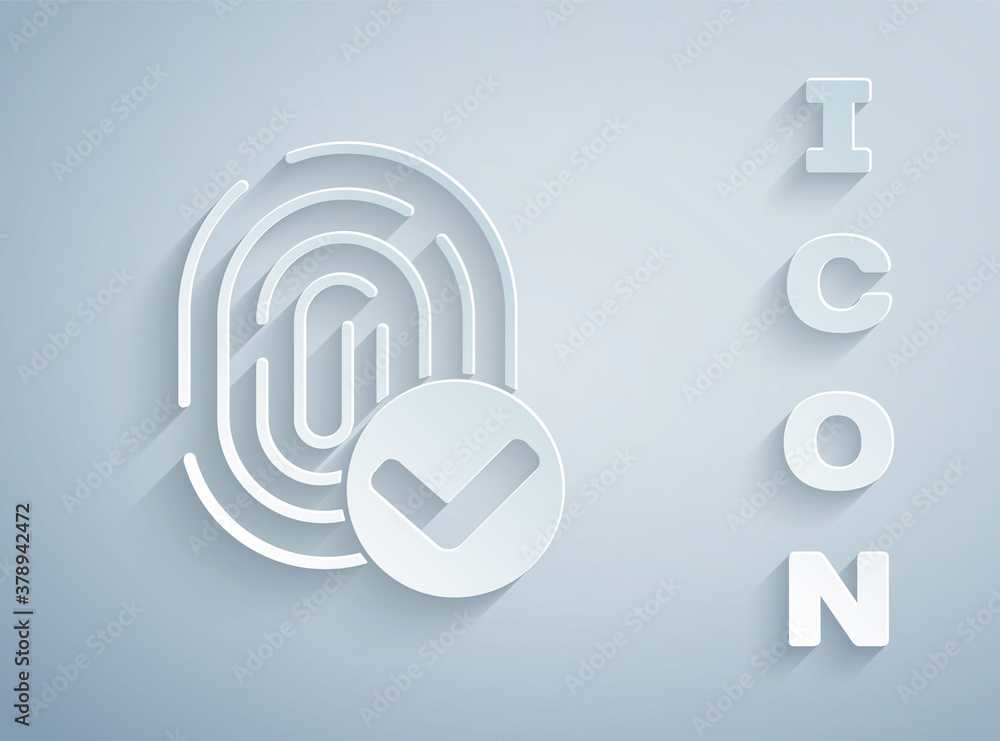 Paper cut Fingerprint icon isolated on grey background. ID app icon. Identification sign. Touch id. Paper art style. Vector. Paper cut Fingerprint icon isolated on grey background. ID app icon. Identification sign. Touch id. Paper art style. Vector.