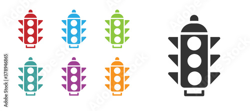 Black Traffic light icon isolated on white background. Set icons colorful. Vector.