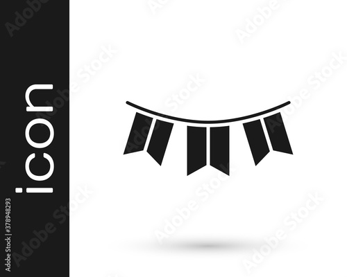 Black Carnival garland with flags icon isolated on white background. Party pennants for birthday celebration, festival decoration. Vector.