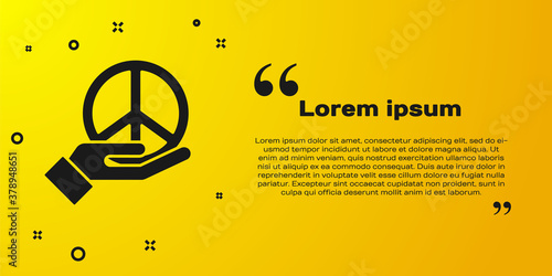 Black Peace icon isolated on yellow background. Hippie symbol of peace. Vector.