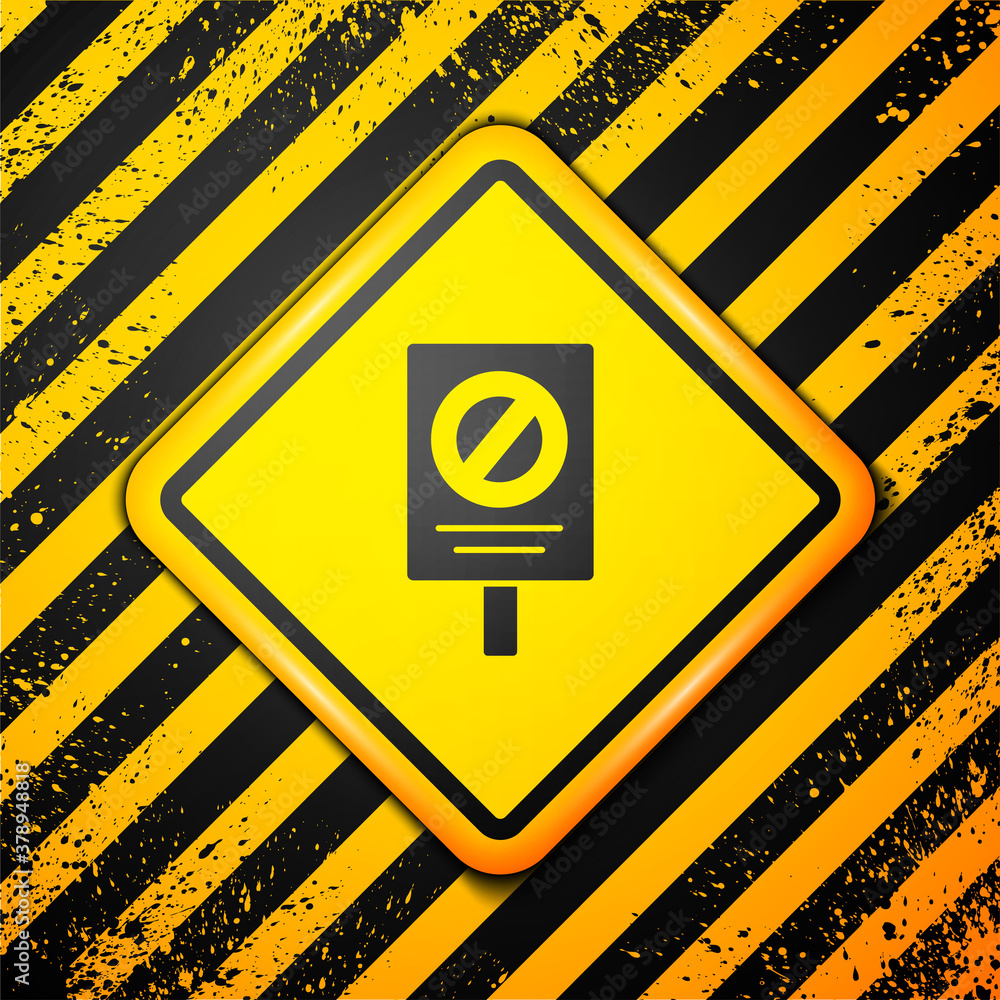 Black Protest icon isolated on yellow background. Meeting, protester, picket, speech, banner, protest placard, petition, leader leaflet Warning sign Vector Black Protest icon isolated on yellow background. Meeting, protester, picket, speech, banner, protest placard, petition, leader leaflet Warning sign Vector