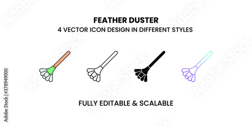 Feather duster vector icon in colored outline, flat, glyph, line and gradient