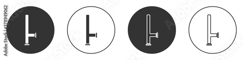 Black Police rubber baton icon isolated on white background. Rubber truncheon. Police Bat. Police equipment. Circle button. Vector.