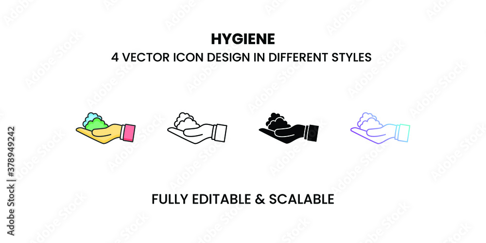 Hygiene vector icon in colored outline, flat, glyph, line and gradient