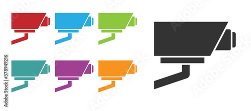 Black Security camera icon isolated on white background. Set icons colorful. Vector.