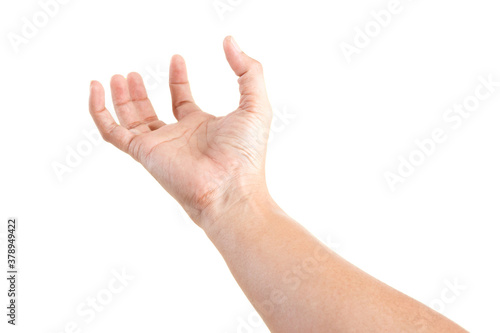 Male asian hand gestures isolated over the white background. .Strain POSE.