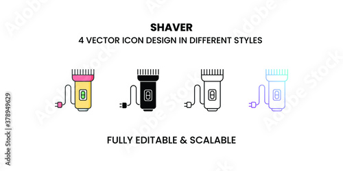 Shaver vector icon in colored outline, flat, glyph, line and gradient