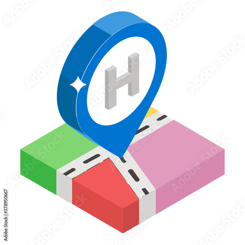 
isometric vector of hospital building location 
