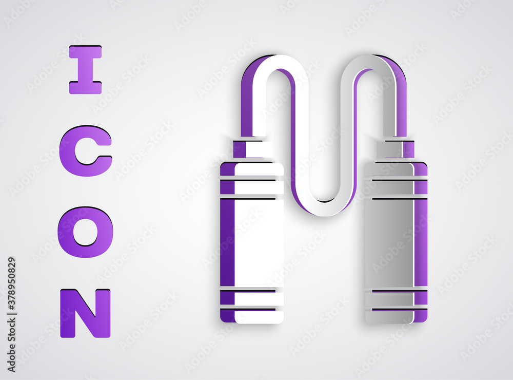 Paper cut Jump rope icon isolated on grey background. Skipping rope. Sport equipment. Paper art style. Vector. Paper cut Jump rope icon isolated on grey background. Skipping rope. Sport equipment. Paper art style. Vector.