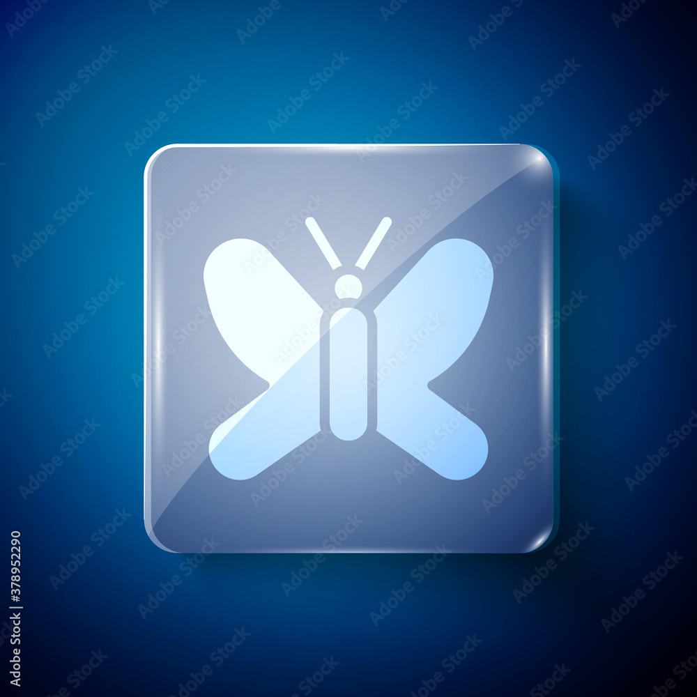 White Butterfly icon isolated on blue background. Square glass panels. Vector. White Butterfly icon isolated on blue background. Square glass panels. Vector.