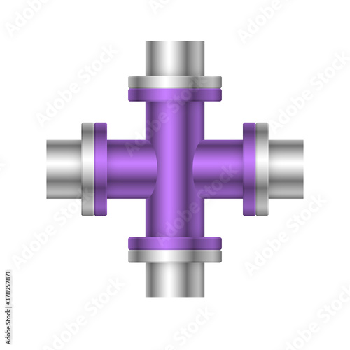 Pipe vector and flange fitting isolated on white background. Part of pipeline system for transport liquid and gas in oil industry, plumbing, water supply, drainage, irrigation and water treatment etc.