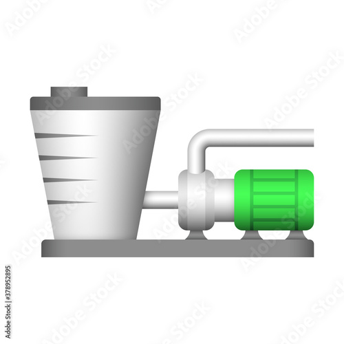 Water tank or cistern and water pump icon. Using storage liquid and water. Then supply or transfer by pressure from water pump through pipeline for irrigation, agriculture, farming, treatment etc.