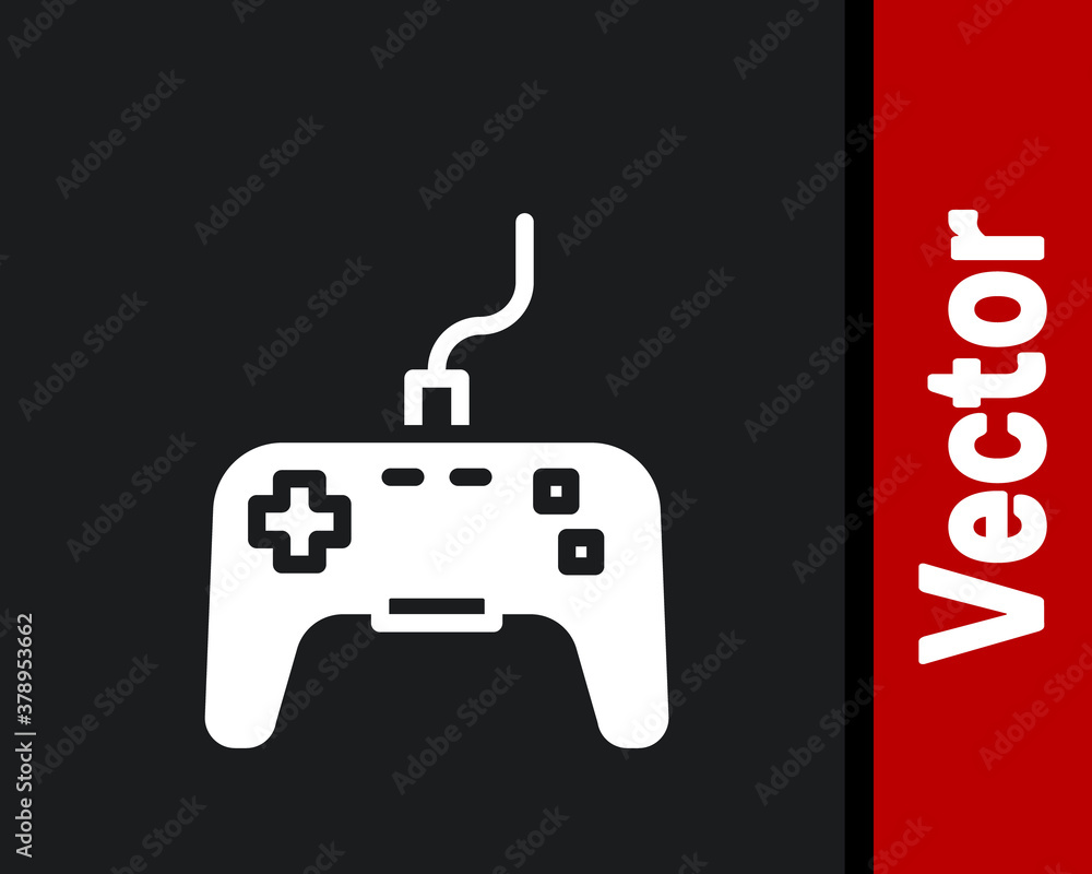 White Gamepad icon isolated on black background. Game controller. Vector. White Gamepad icon isolated on black background. Game controller. Vector.