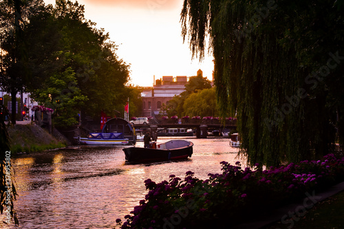 Amsterdam canal during the sunset in the summer