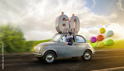 Tableau sur toile Geburtstagsauto Happy Birthday 60