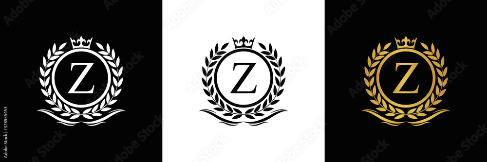 Golden Letter Z laurel wreath template logo Luxury gold letter with ...