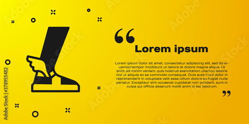 Black Hermes sandal icon isolated on yellow background. Ancient greek god Hermes. Running shoe with wings. Vector.