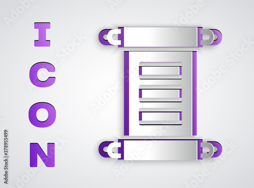 Paper cut Decree, paper, parchment, scroll icon icon isolated on grey background. Paper art style. Vector.