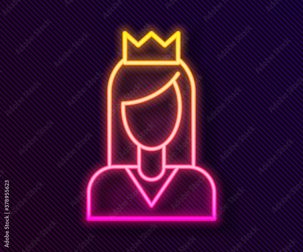 Glowing neon line Princess icon isolated on black background. Vector. Glowing neon line Princess icon isolated on black background. Vector.