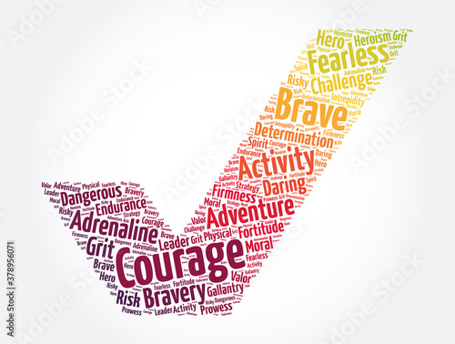 Leinwand Poster Courage check mark word cloud collage, concept background
