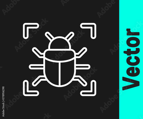 White line System bug concept icon isolated on black background. Code bug concept. Bug in the system. Bug searching. Vector.