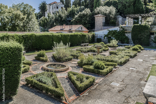 A small old park on the Cimiez hill and a panoramic view of Nice from the hill. Nice. France. photo