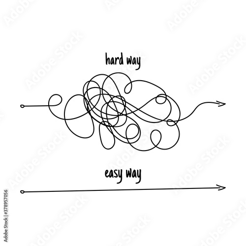 messy line like hard and easy way. flat linear trend modern art graphic random quiz design ball element isolated on white. concept of true and false path or straight and winding road or mind idea