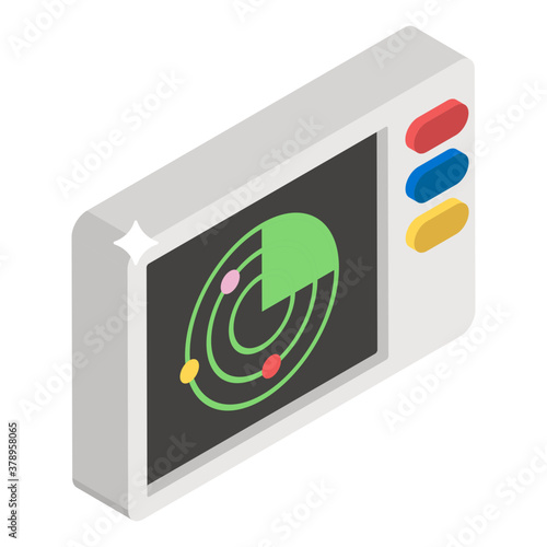 
Radar icon, detection system used to determine the range, angle or velocity of objects.
