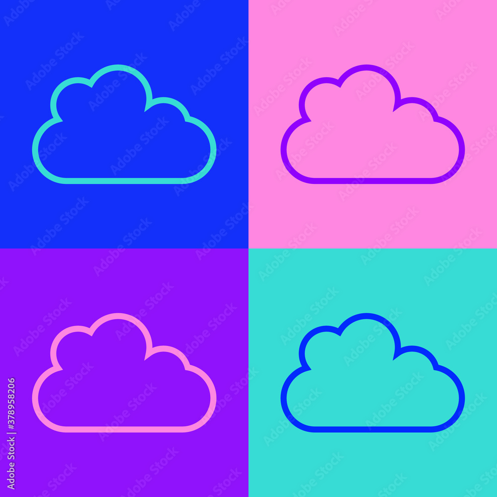Pop art line Cloud icon isolated on color background. Vector. Pop art line Cloud icon isolated on color background. Vector.