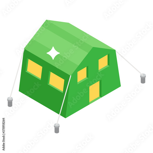 
A semi permanent accommodation, isometric style of military camp icon
