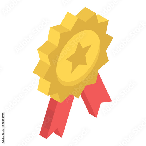 
Star award badge icon in isometric vector design 
