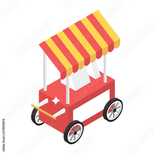 
Isometric vector design of kiosk, food cart icon
