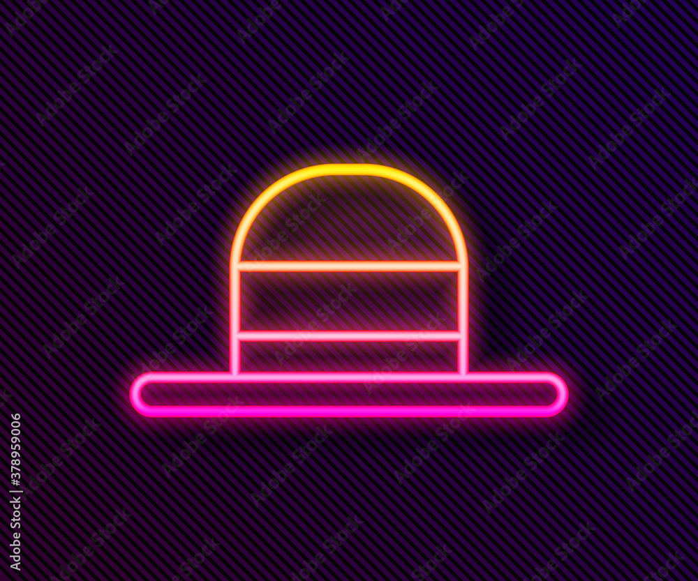 Glowing neon line Elegant women hat icon isolated on black background. Vector.