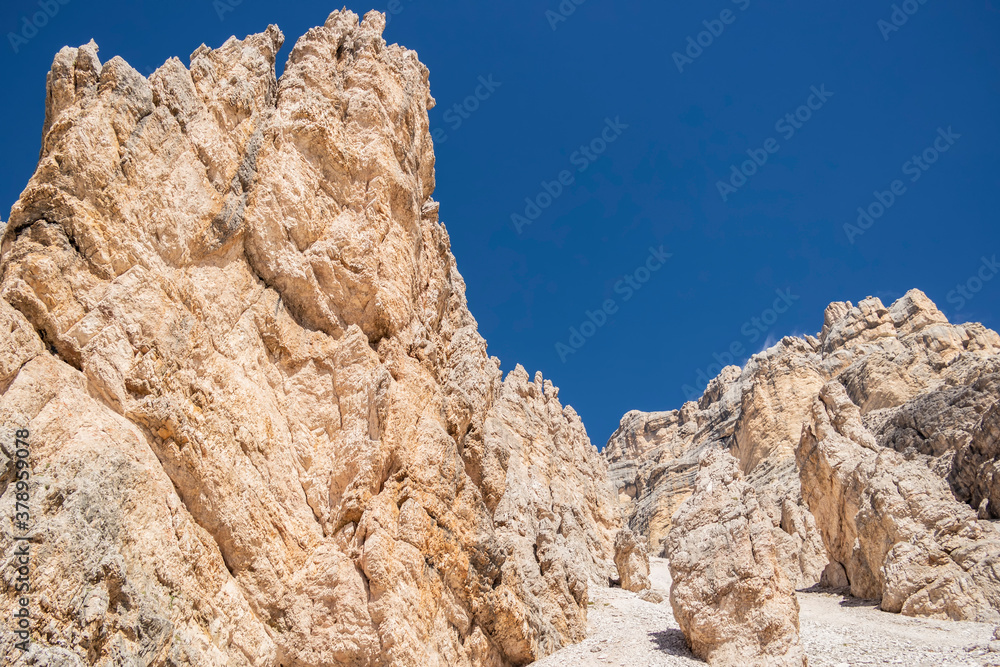 View on the dolomitic rocks of the Tofane di Rozes, Veneto - Italy