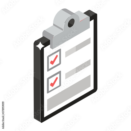
A paper compiled in clipboard with tick marks, contact list icon 
