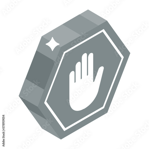 
Giving alarming restrictions, isometric icon of stop sign vector design 
