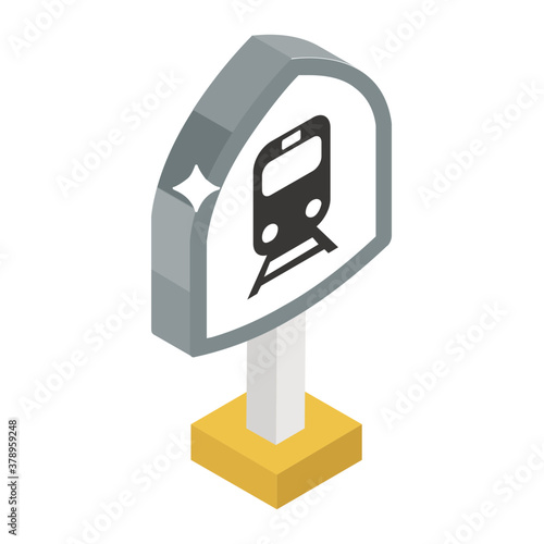 
Permanent way for train travel, path train sign icon in isometric style 
