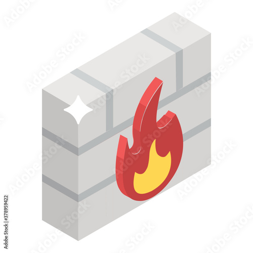 
A firewall icon in isometric style, network security system 
