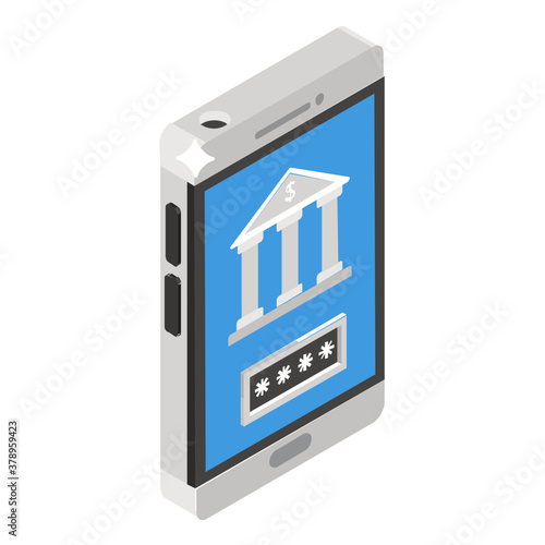 
Bank building inside smartphone showing concept of bank security icon
